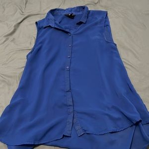 H&M Royal Blue, Chiffon Button-Up, Sleeveless Top. Size US8